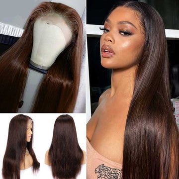 【Monae】TK09 : Beaudiva #4 Chestnut Brown 13X4 Lace Frontal Wig Bone Straight Human Hair